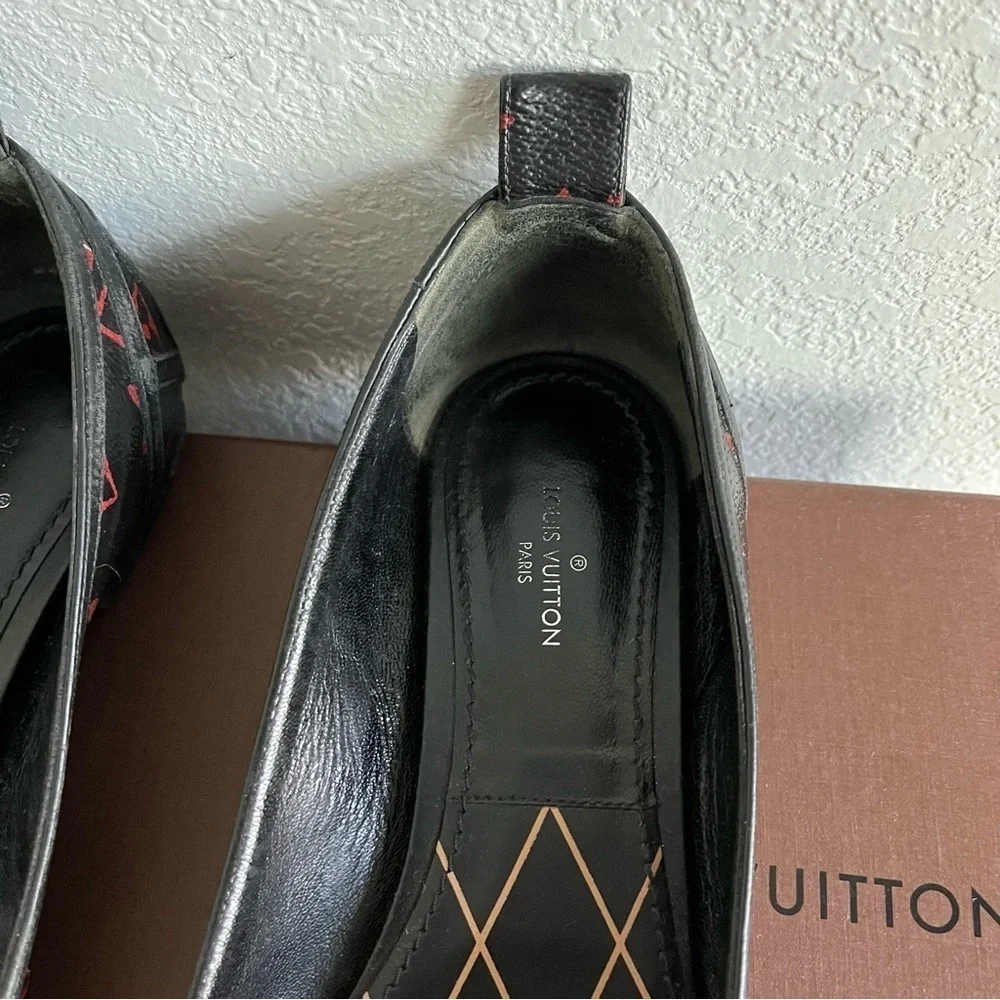 LOUIS VUITTON sz 36.5 6.5 INFRAROUGE Ballet Flats Black Red Monogram Canvas